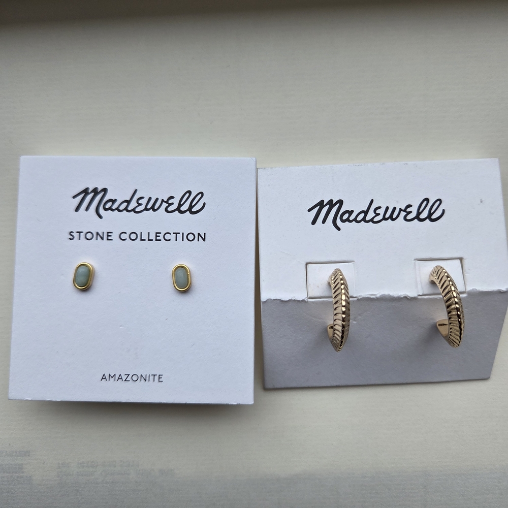 Madewell Amazonite Stud Earrings and Gold Tone Hoop Earrings